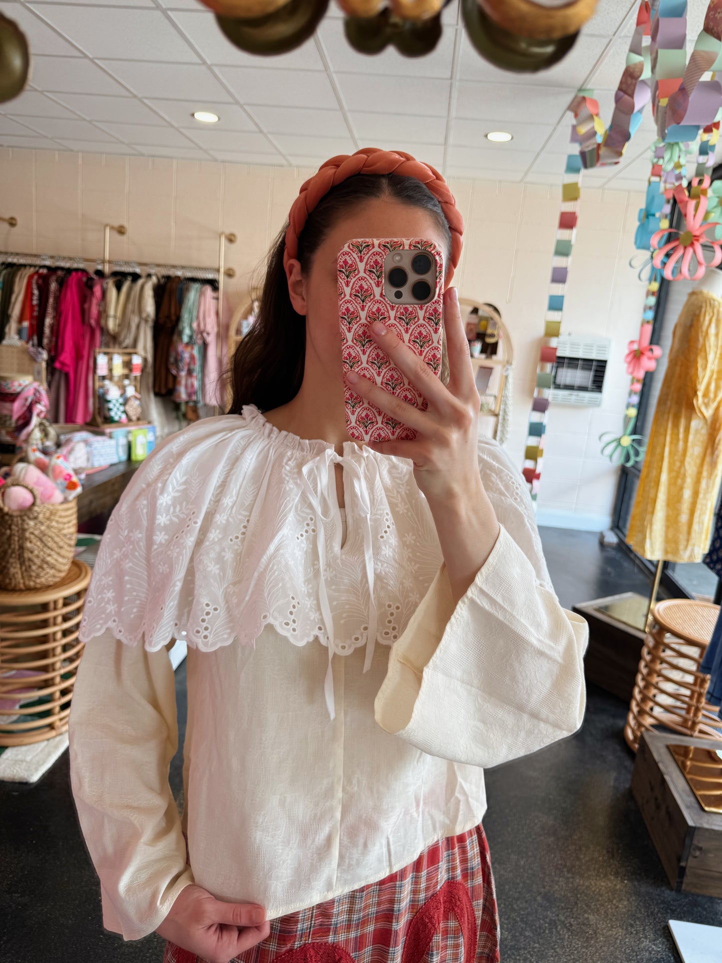 Cream Eyelet Cape Top