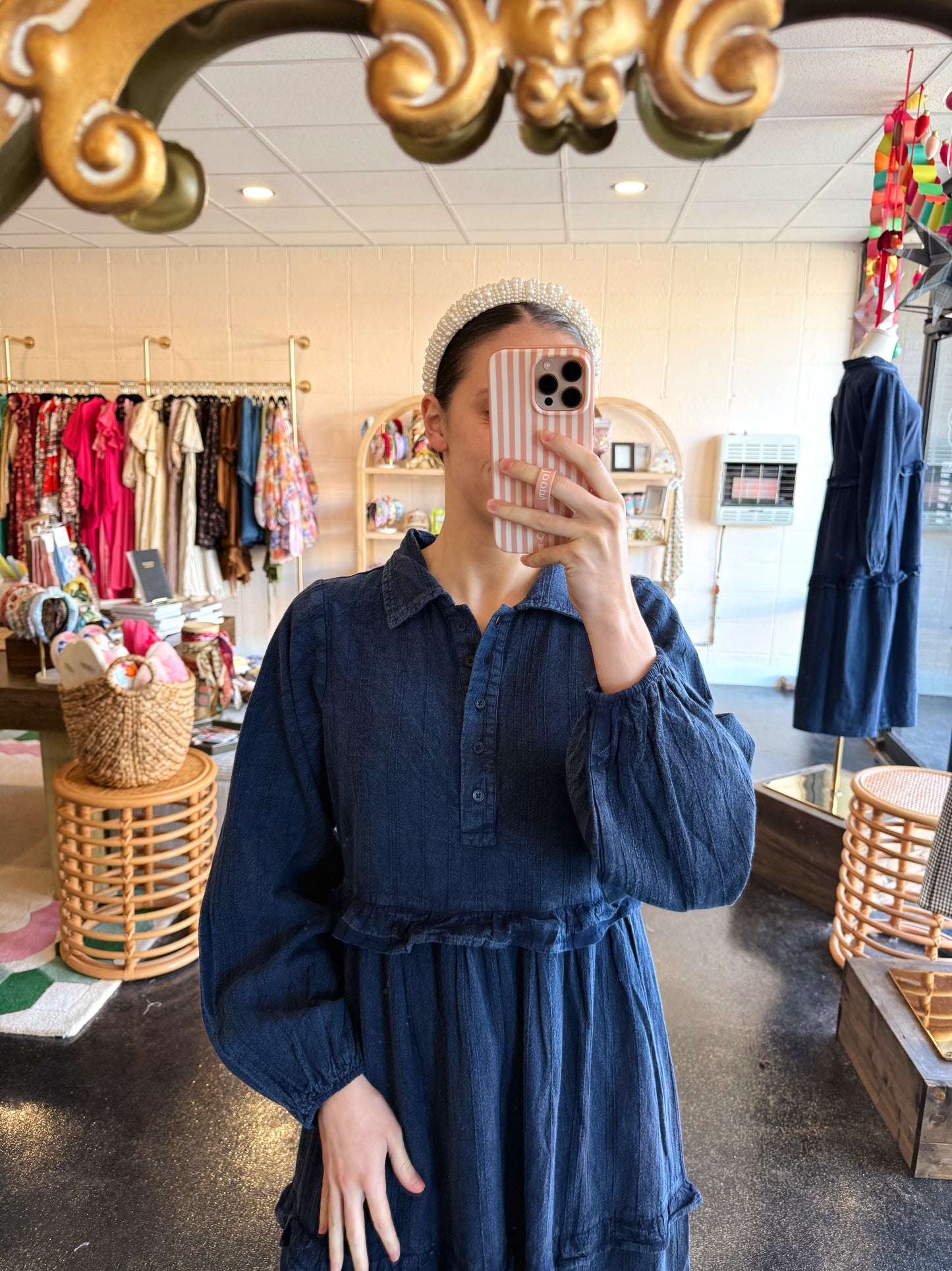Navy Textured Dress