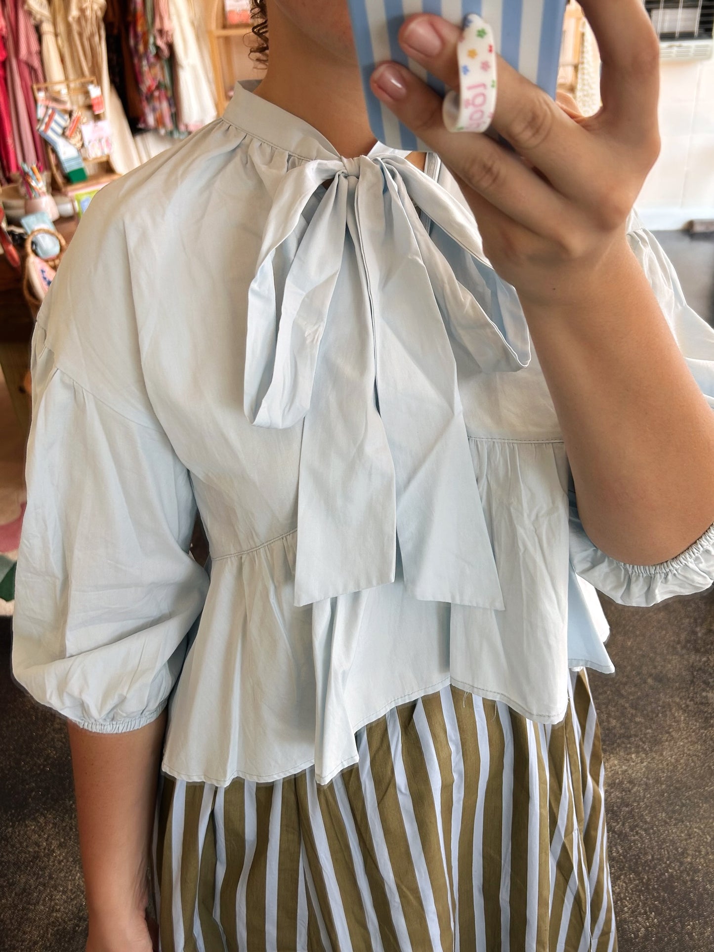 Bow Ruffle Hem Blouse
