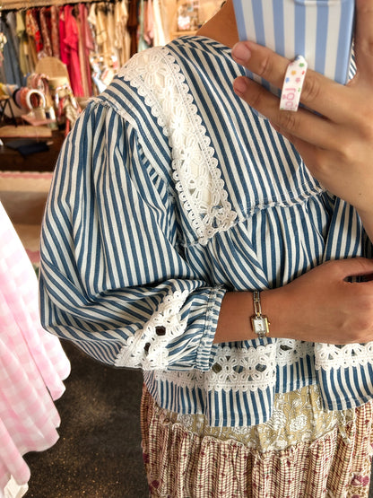 Striped Blue Frill Top