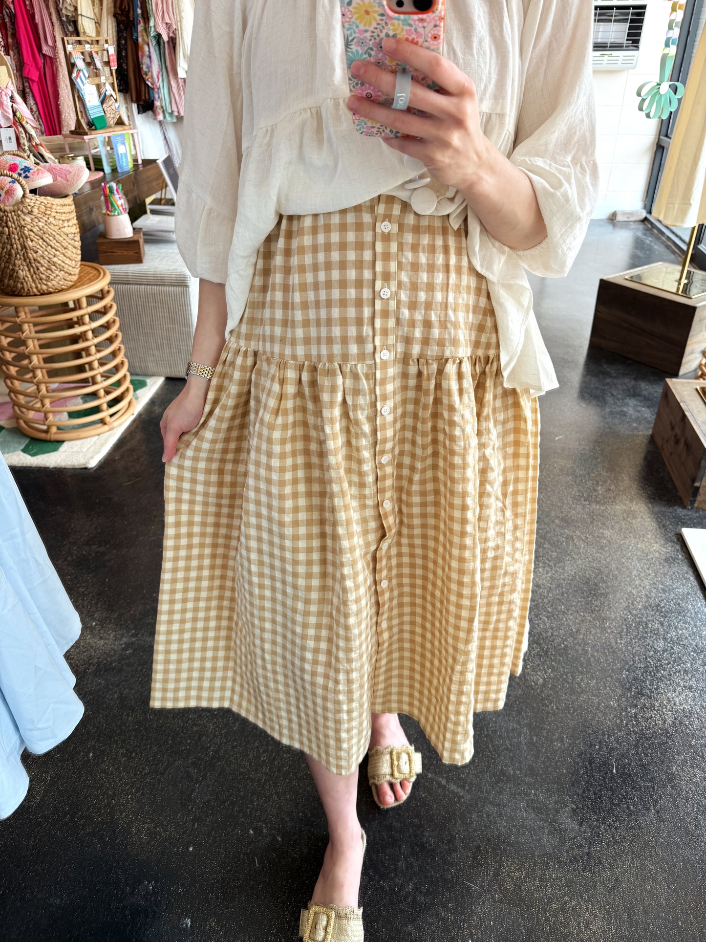 Front Button Check Skirt
