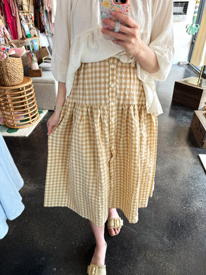 Front Button Check Skirt
