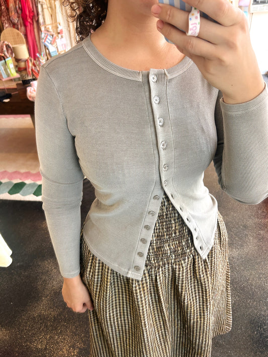 Grey Button Front Top