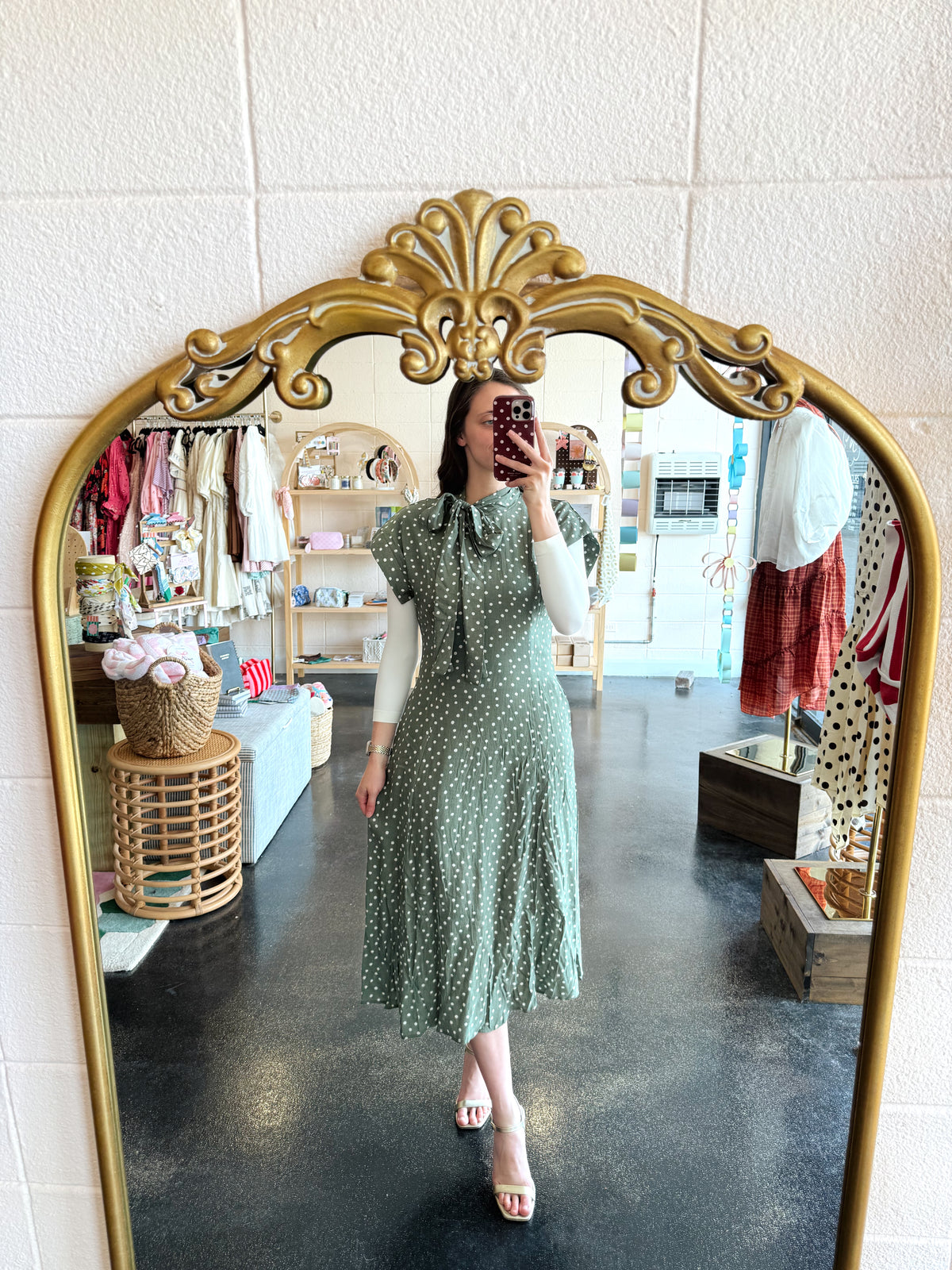 Polka Dot Tie Neck Dress