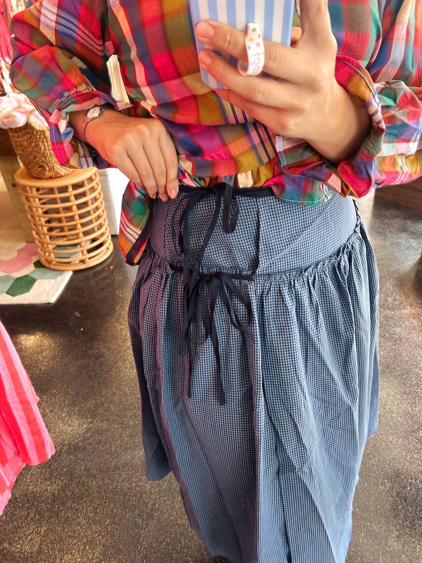 Gingham Wrap Midi Skirt