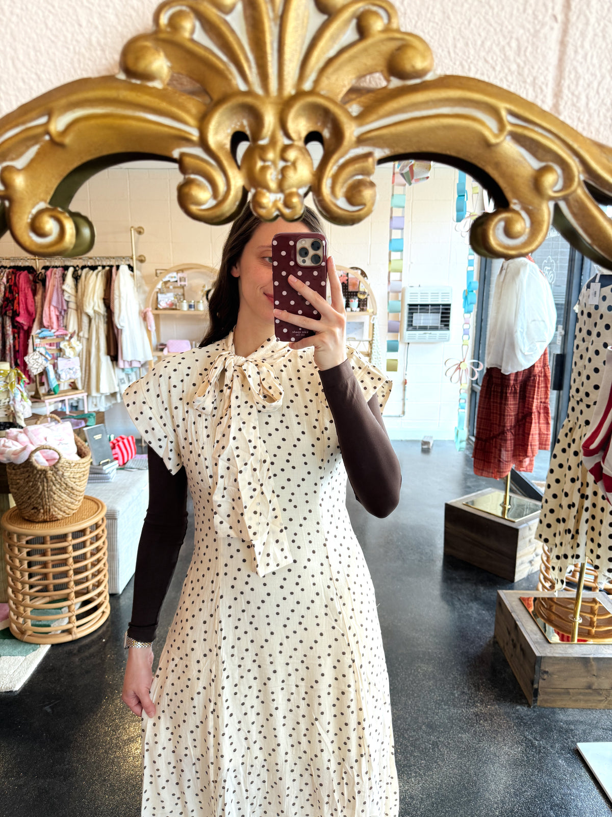 Polka Dot Tie Neck Dress