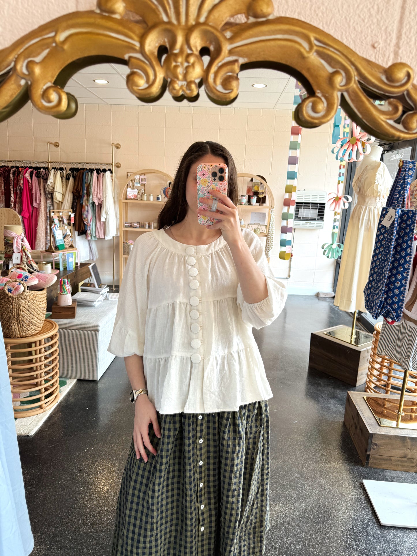 Cream Big Button Top