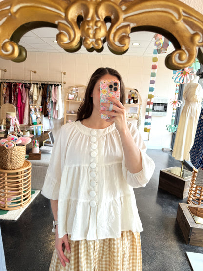 Cream Big Button Top