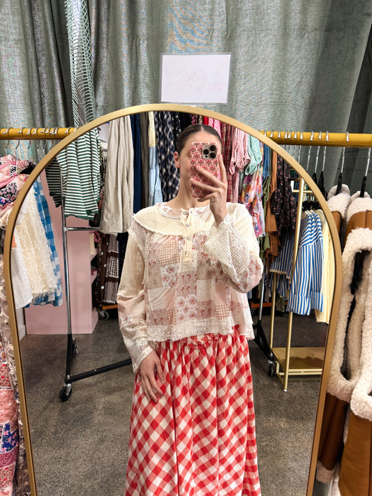 Red Floral Patch Top