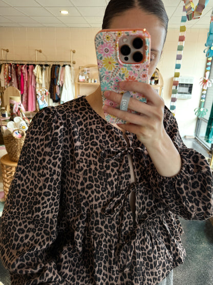 Leopard Front Tie Top