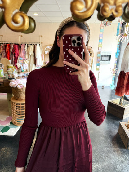 Burgundy Twofer Sweater Dress