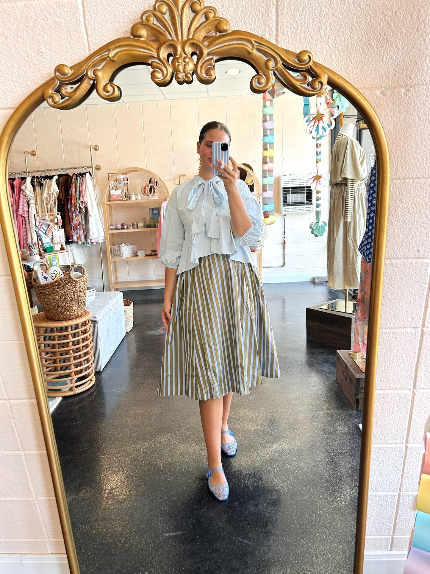 Olive Wide Stripe Skirt