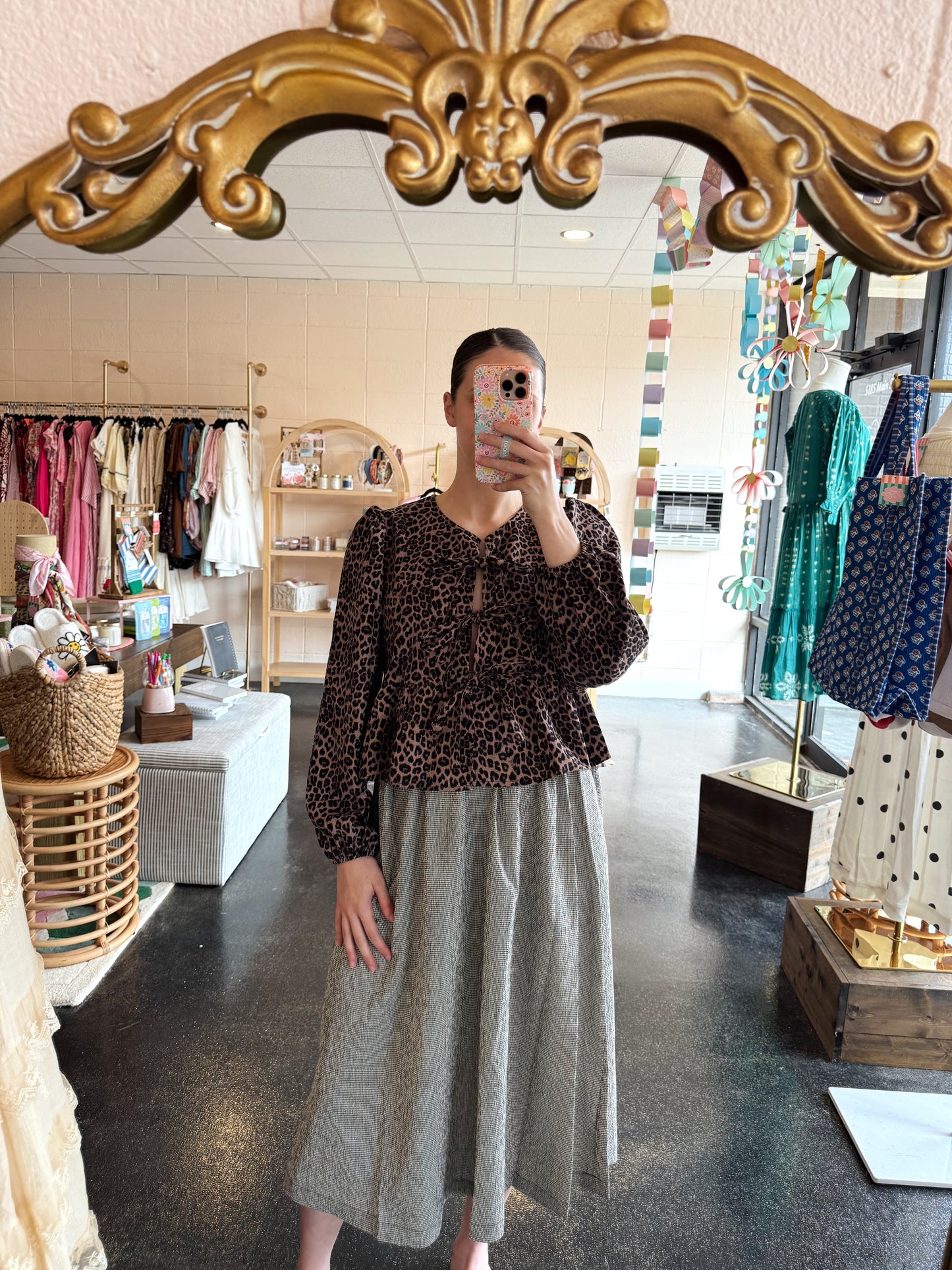 Leopard Front Tie Top