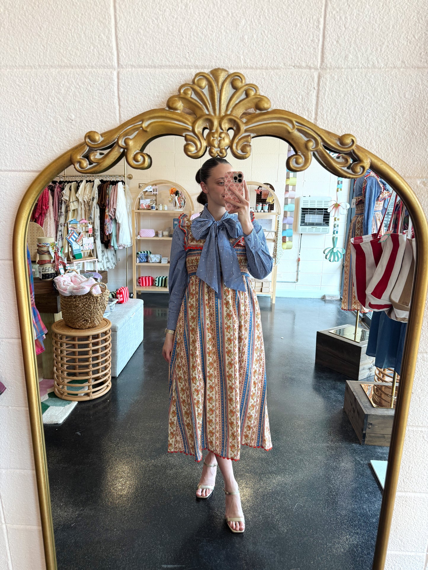 Check Dot Bow Blouse