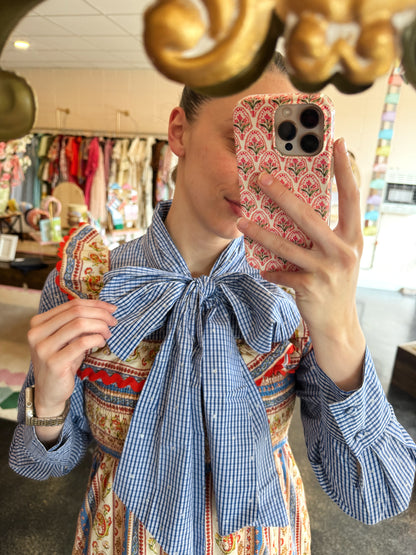 Check Dot Bow Blouse
