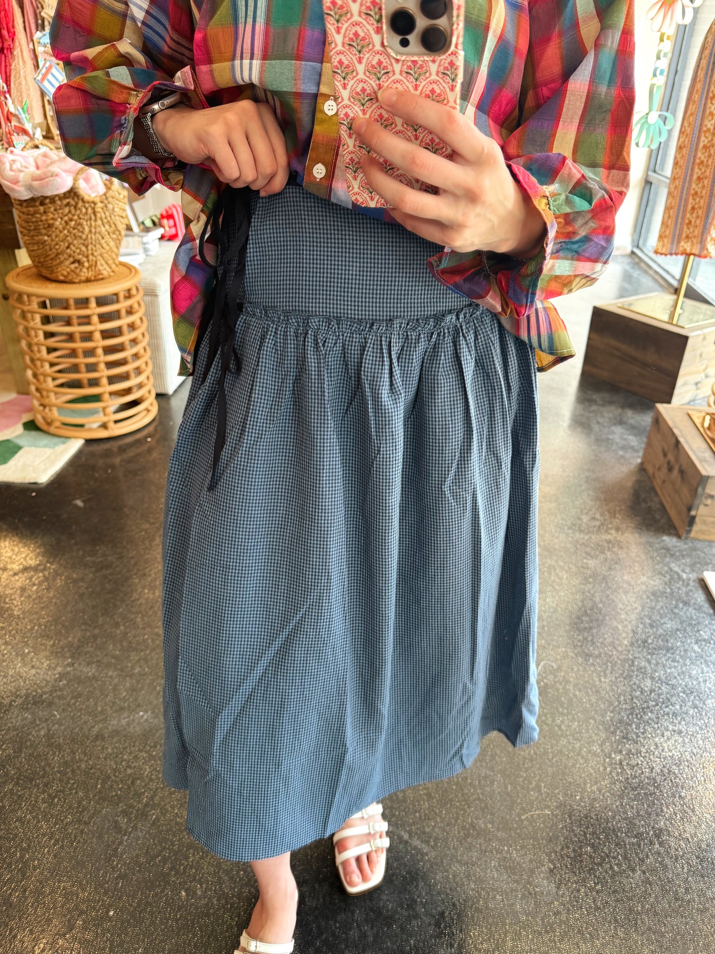 Gingham Wrap Midi Skirt