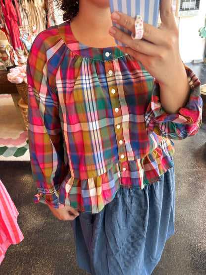 Pink/Navy Plaid Top