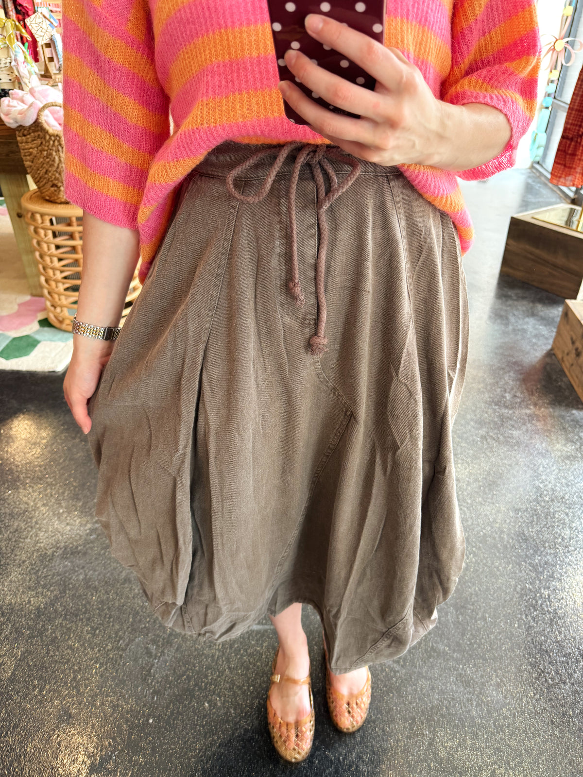 Washed Denim Balloon Skirt