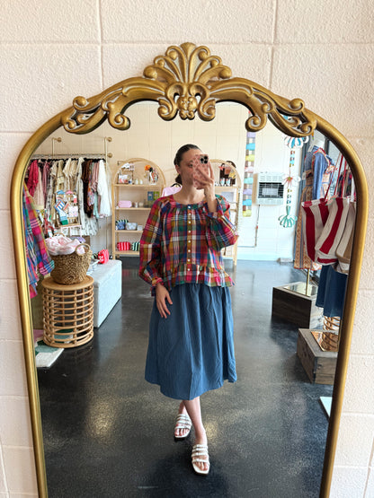 Pink/Navy Plaid Top