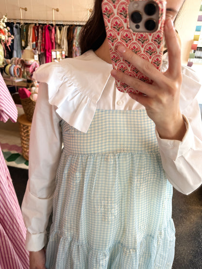 Tiered Gingham Embroidered Dress