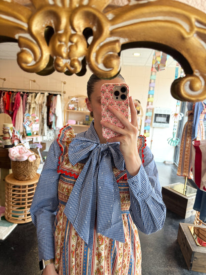 Check Dot Bow Blouse
