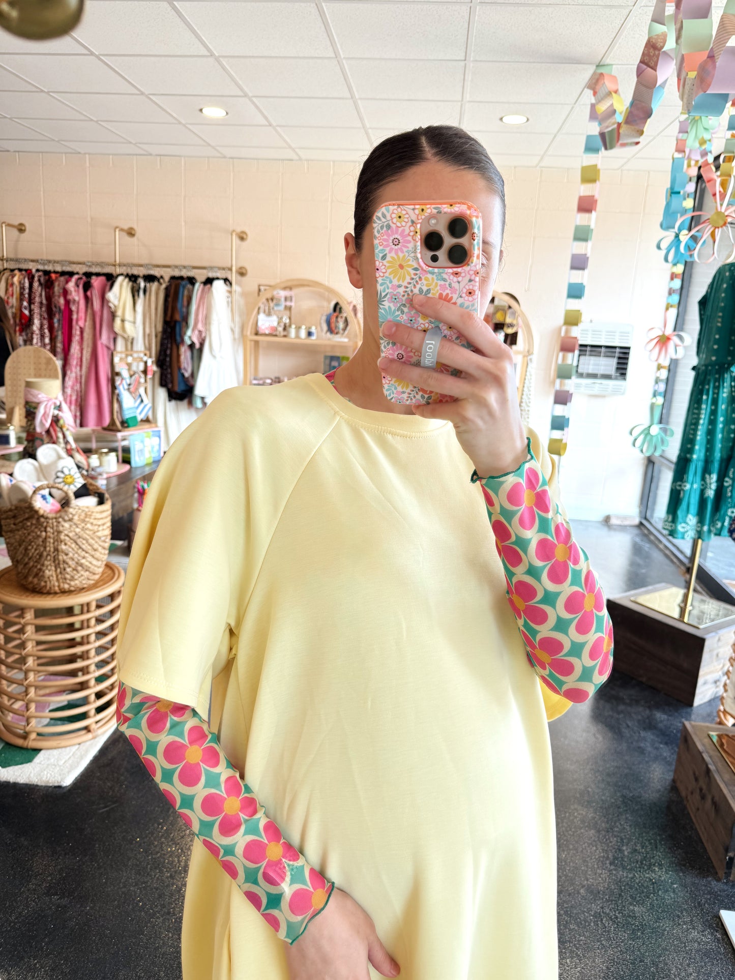 Green Big Flower Mesh Top