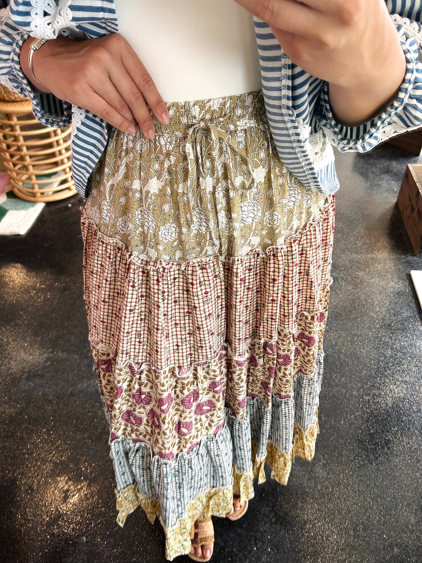 Khaki Print Mix Skirt