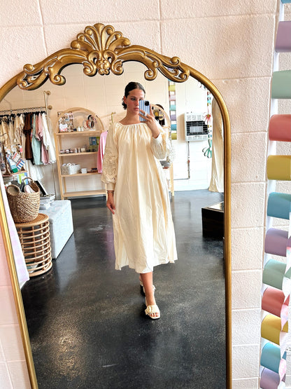Cream Openwork Embroidery Dress