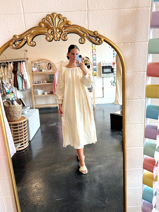 Cream Openwork Embroidery Dress