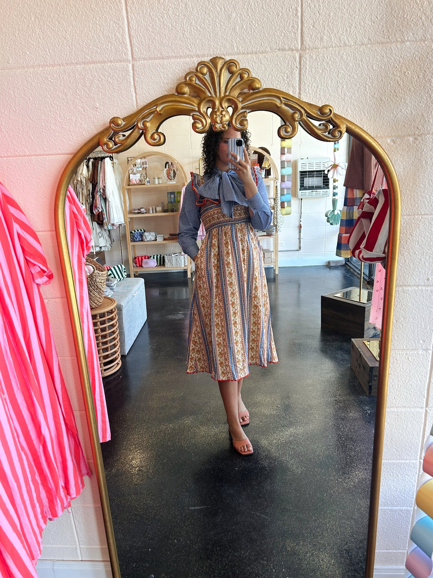 Check Dot Bow Blouse