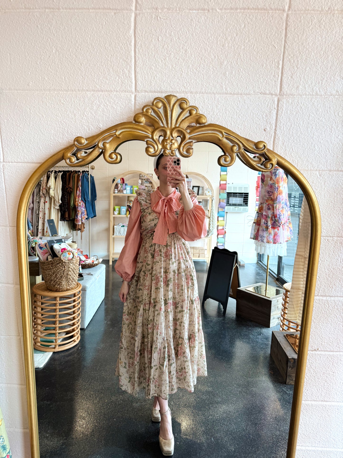 Floral Ruched Pleated Dress