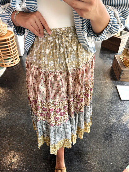 Khaki Print Mix Skirt