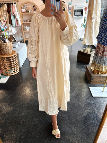 Cream Openwork Embroidery Dress
