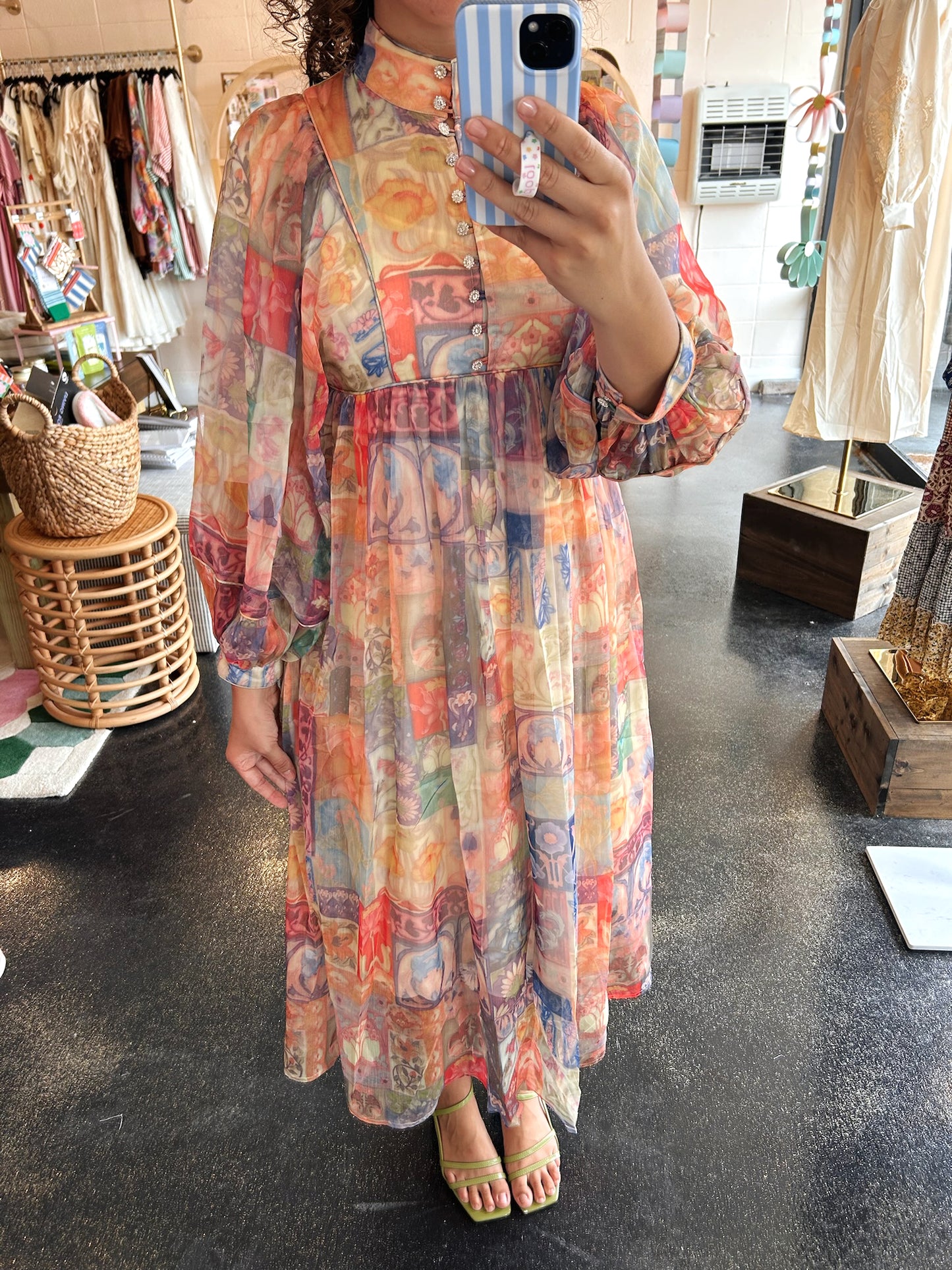 Patchwork Print Midi Dress