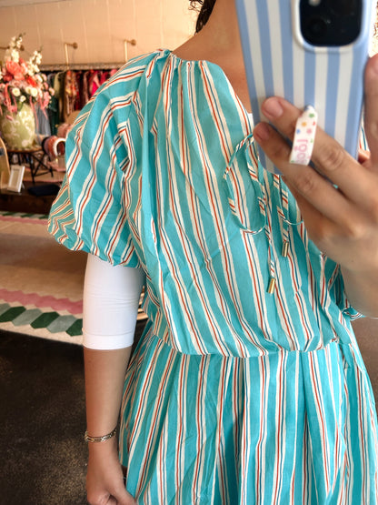 Teal Stripe Set Top