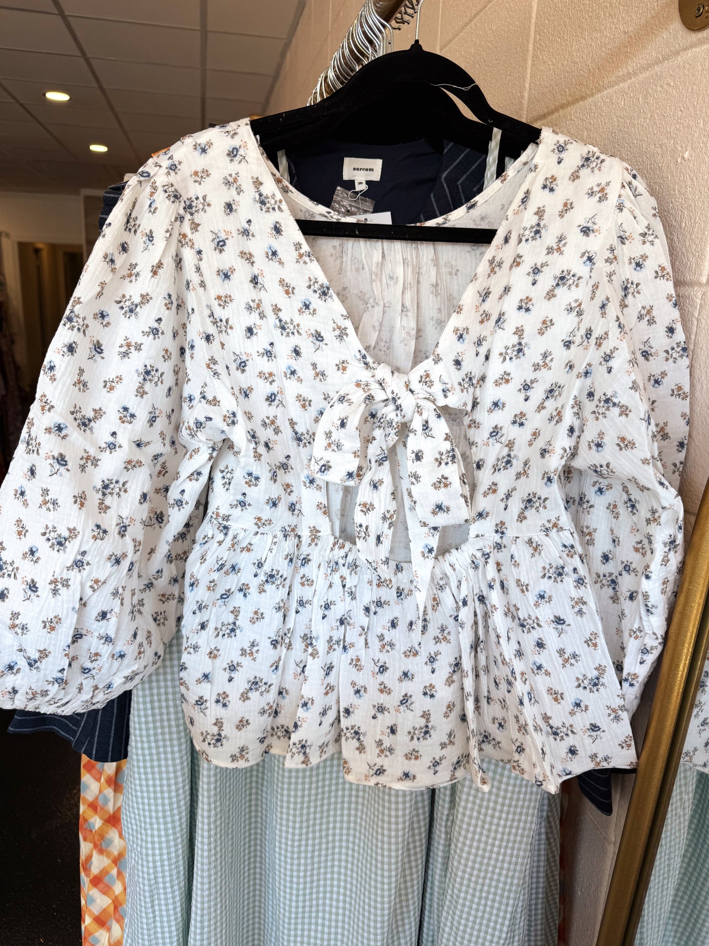 White Gauze Floral Top - LARGE
