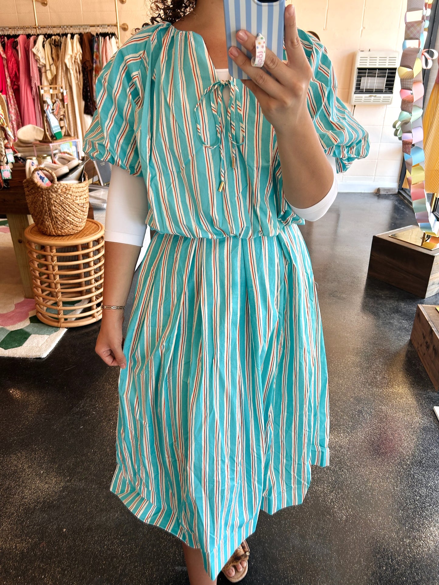 Teal Stripe Set Top