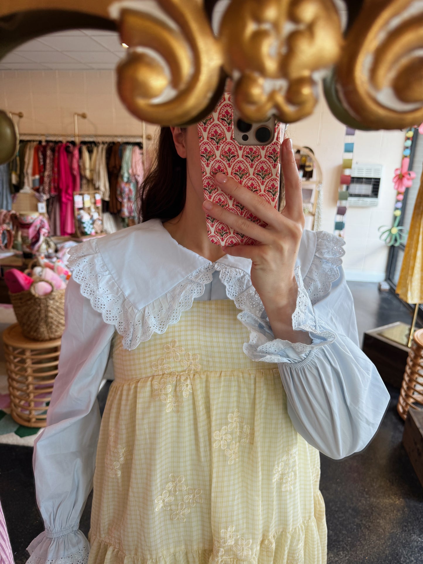 Tiered Gingham Embroidered Dress
