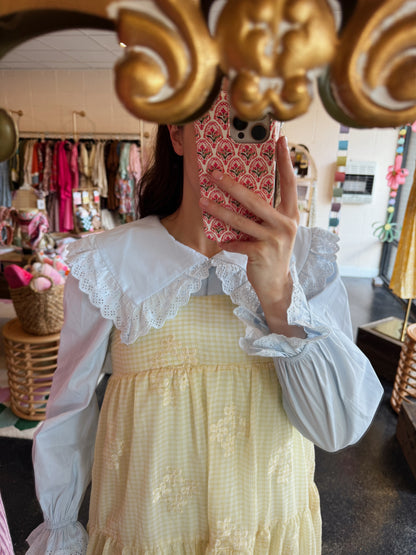 Tiered Gingham Embroidered Dress