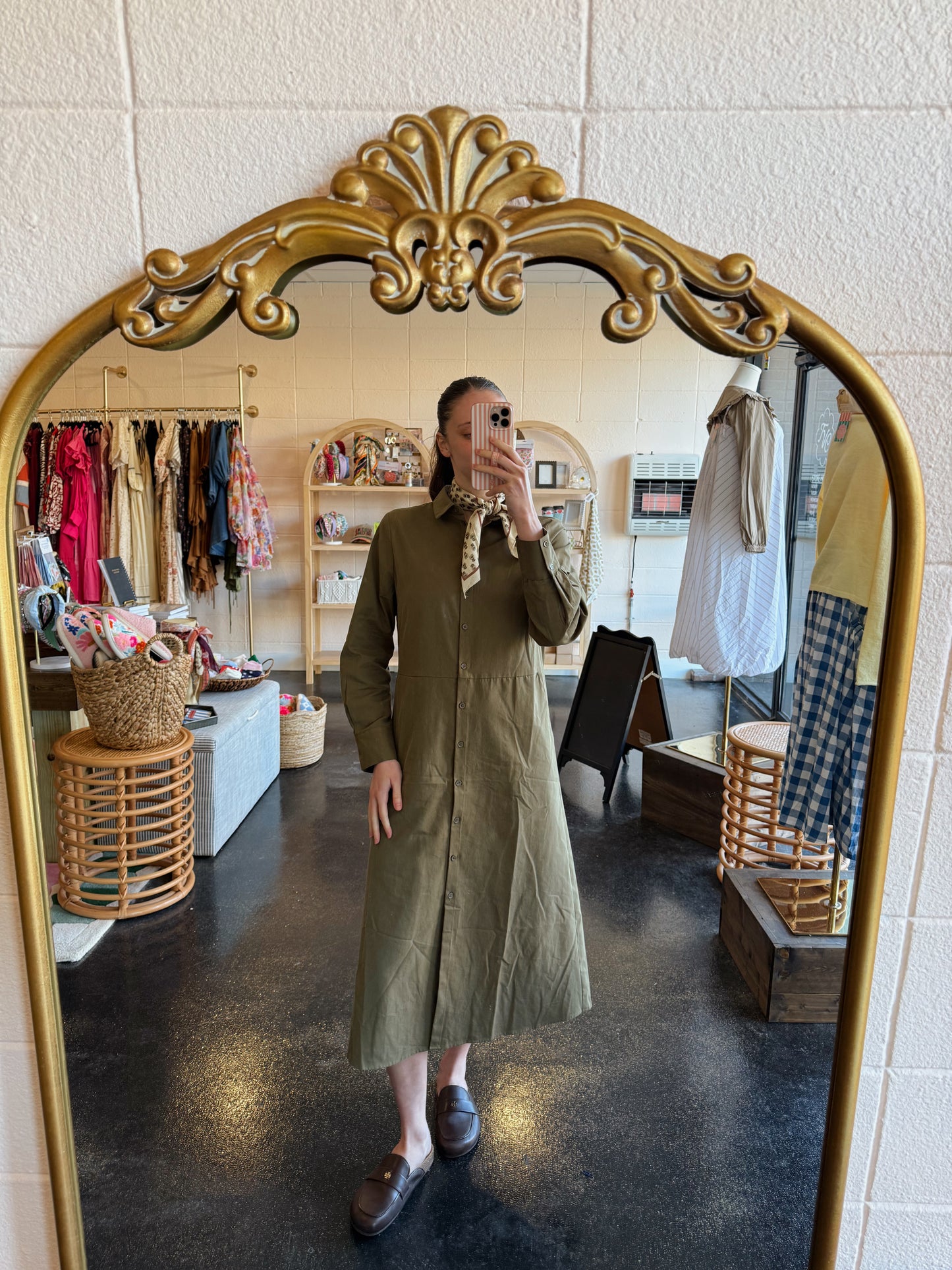 Olive Button Down Dress