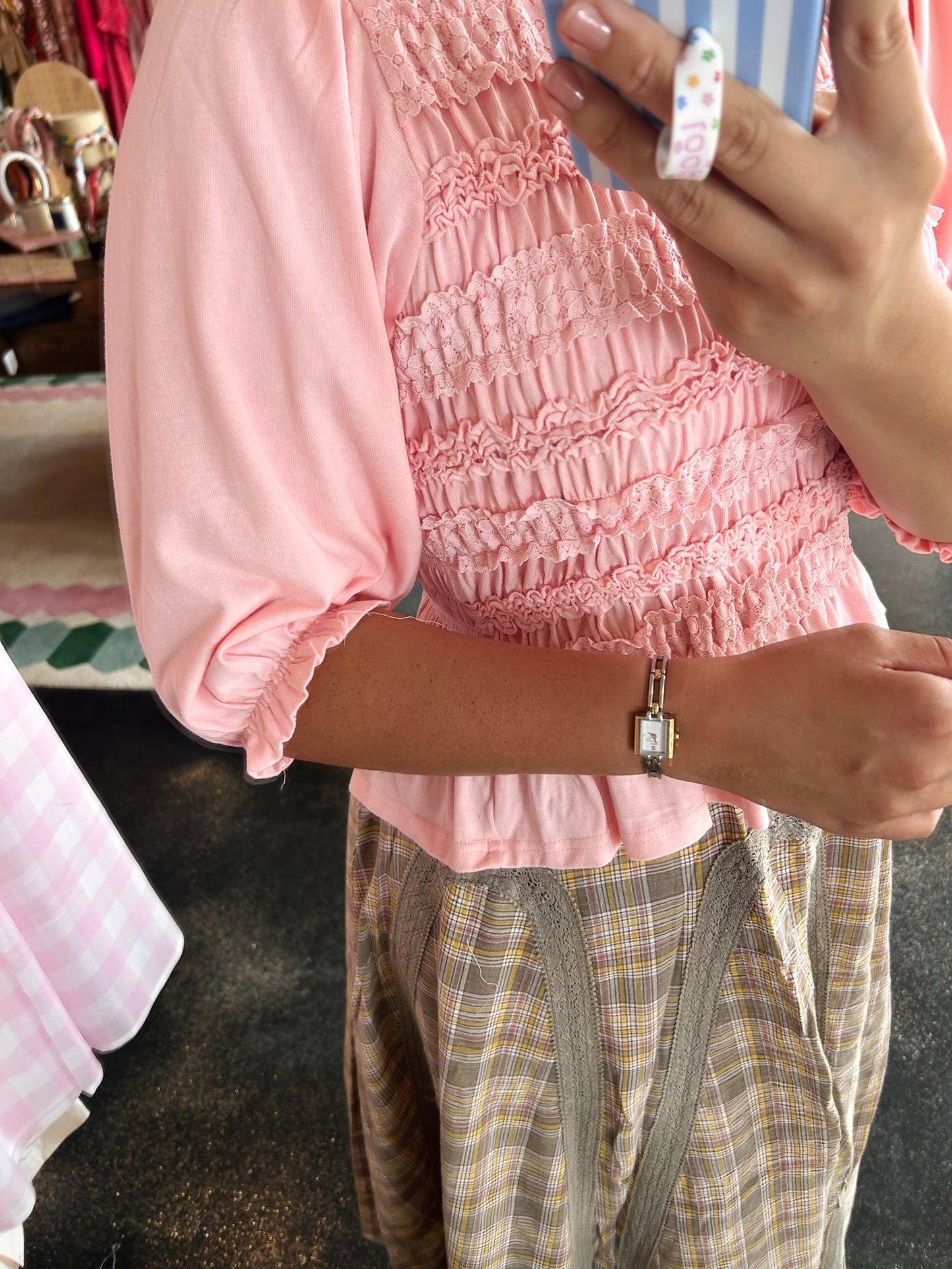 Peony Pink Smocked Detail Knit Top