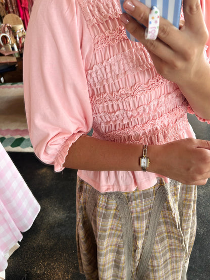 Peony Pink Smocked Detail Knit Top