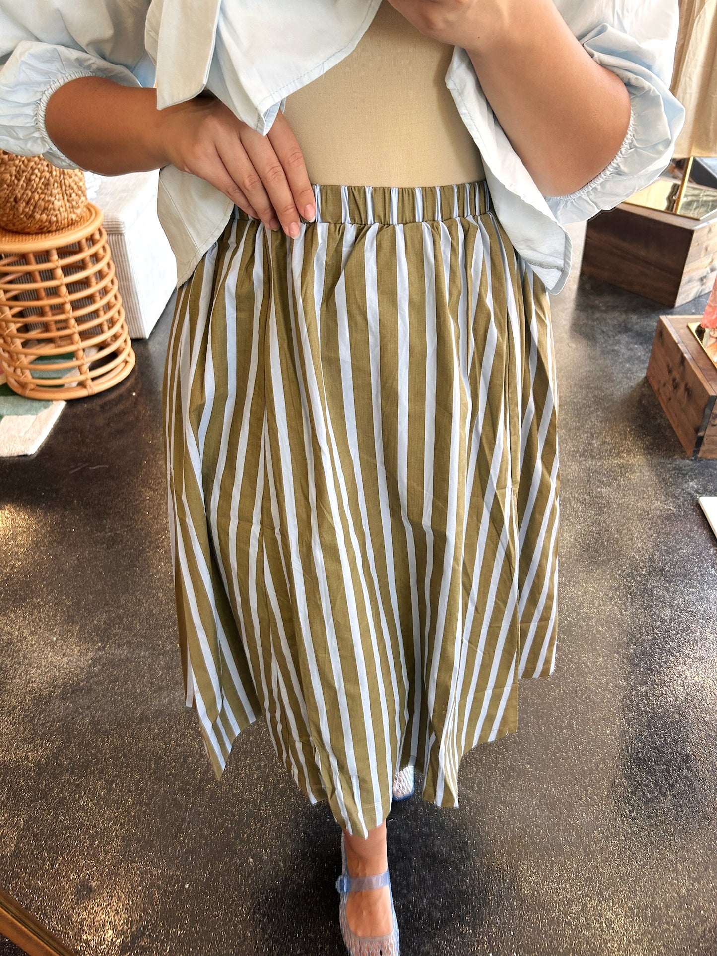 Olive Wide Stripe Skirt