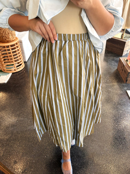 Olive Wide Stripe Skirt
