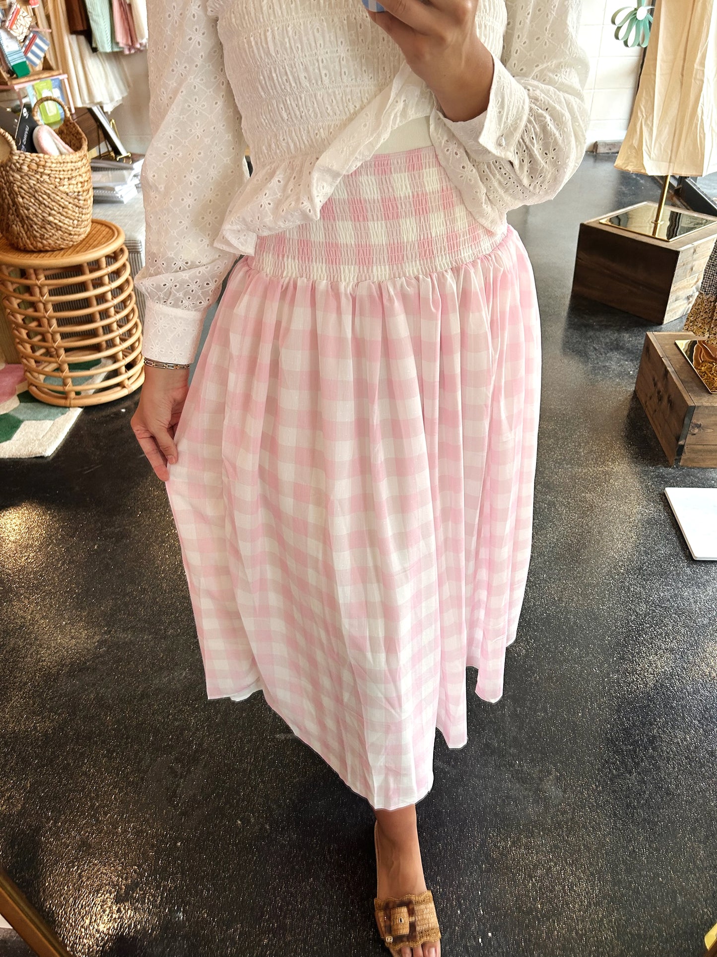 Pink Gingham Maxi Skirt
