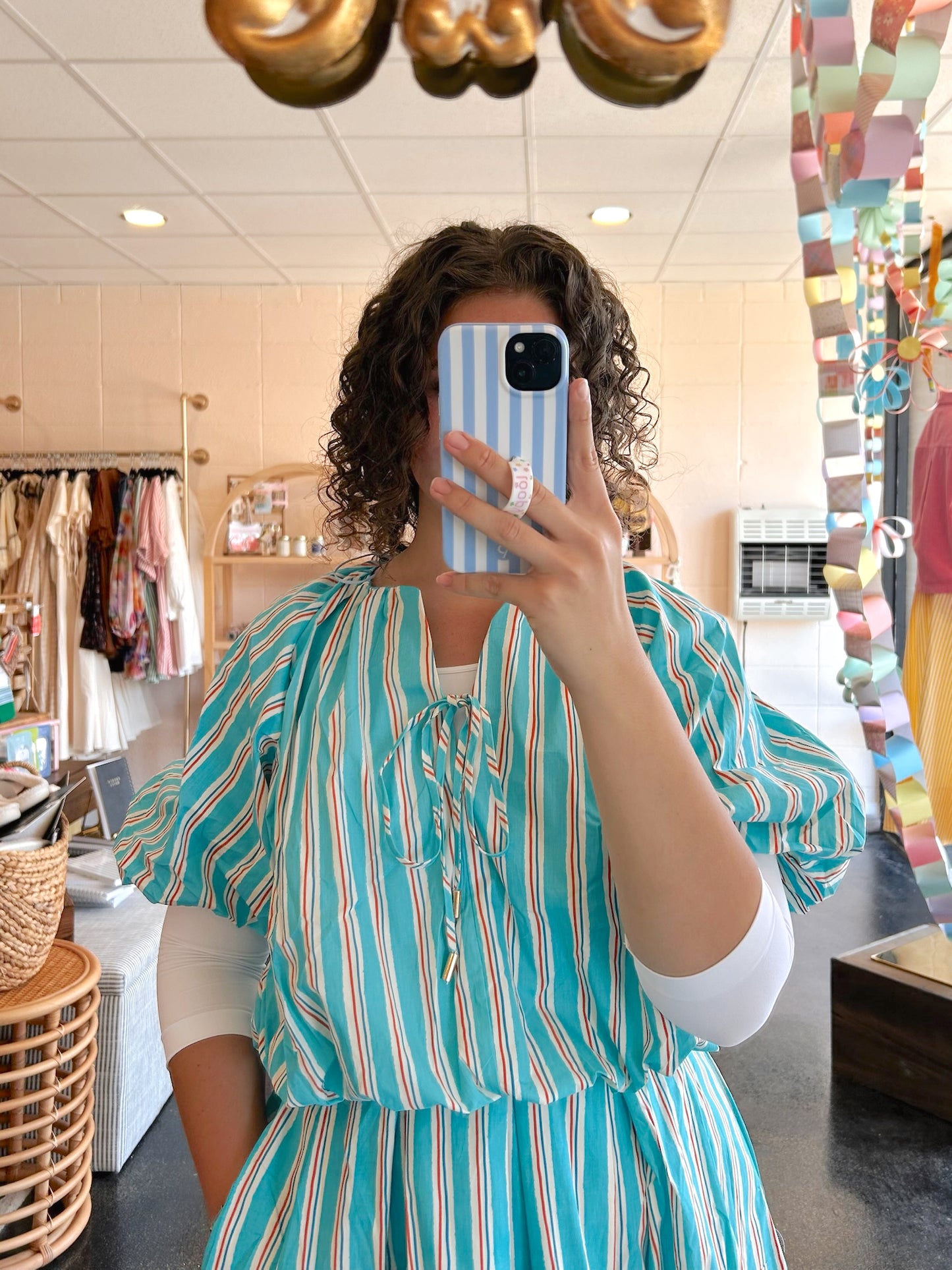Teal Stripe Set Top