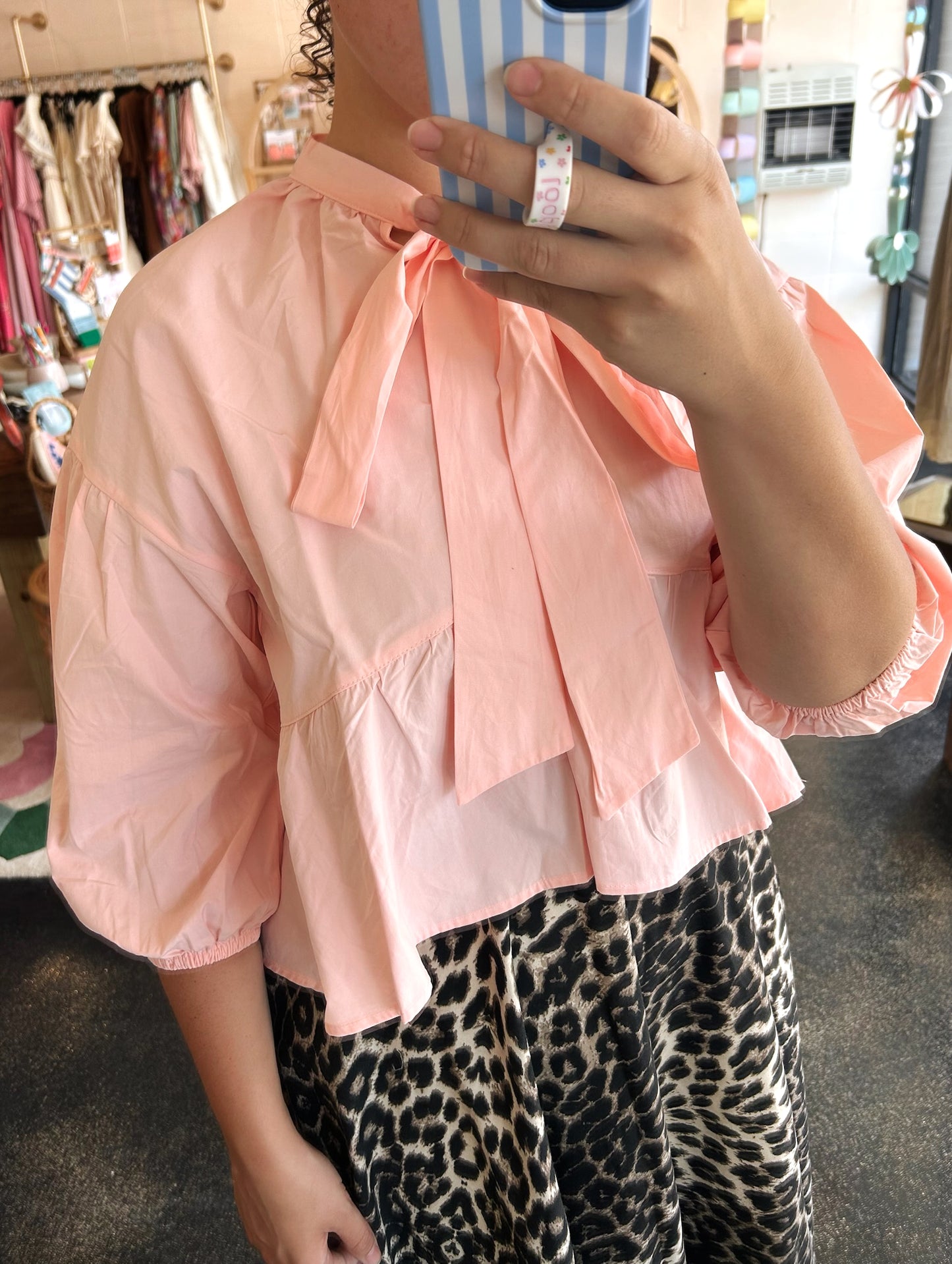 Bow Ruffle Hem Blouse
