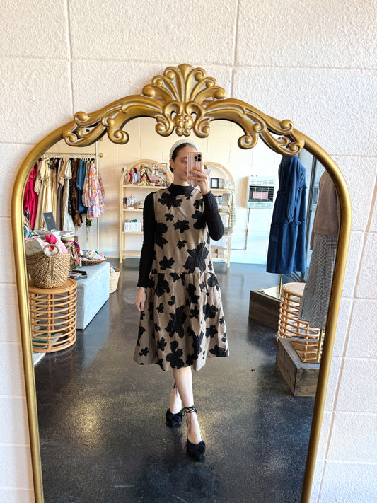 Taupe Floral Jacquard Dress