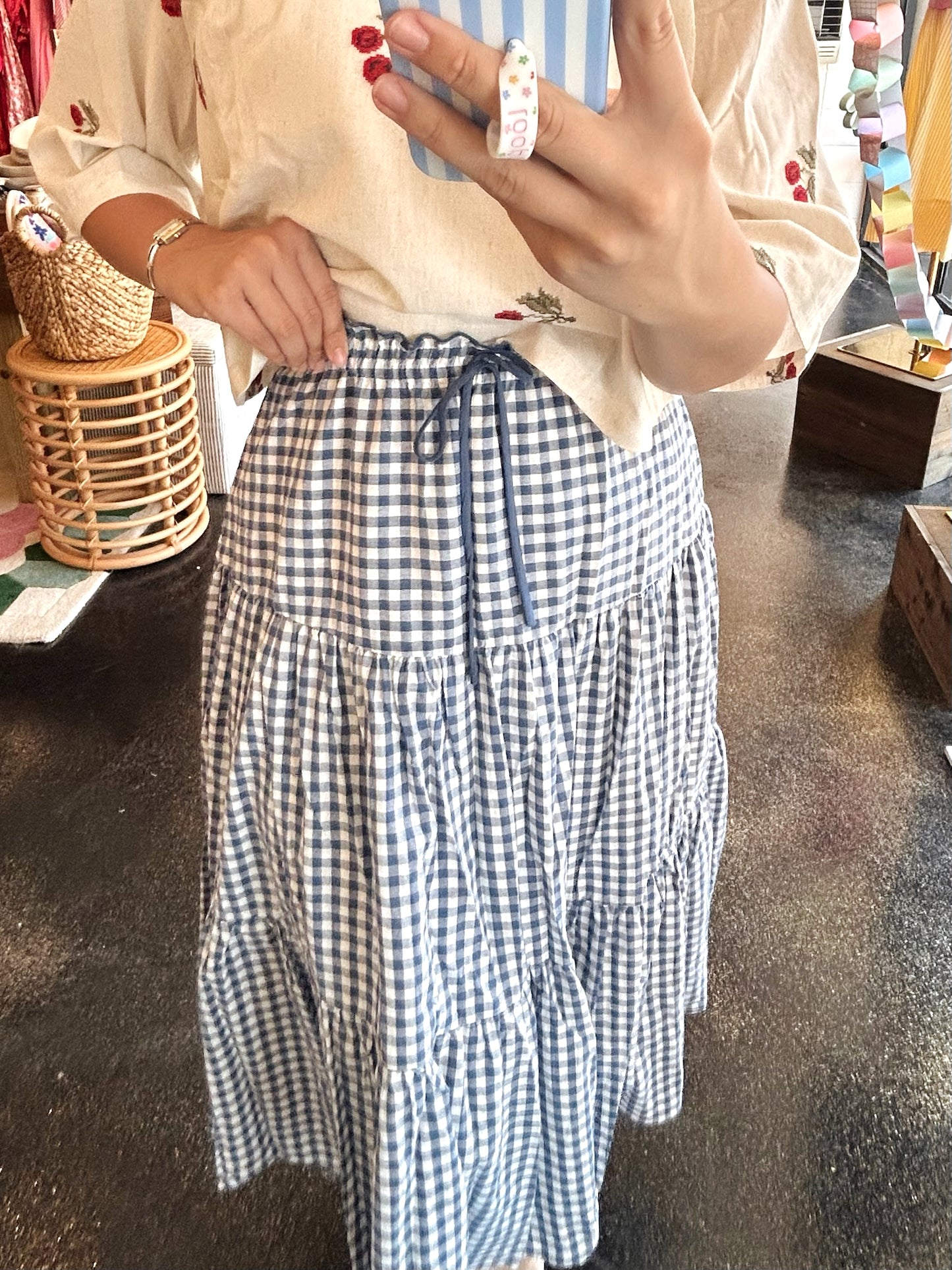 Navy Gingham Skirt