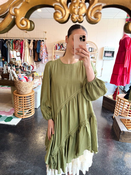 Asymmetric Drawstring Dress